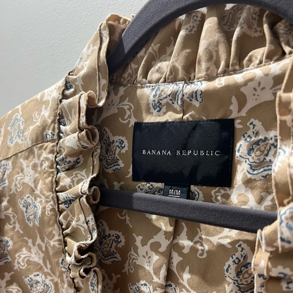 Banana Republic Floral Cotton Blazer M Ruffle Collar Romantic Jacket - Picture 3 of 6